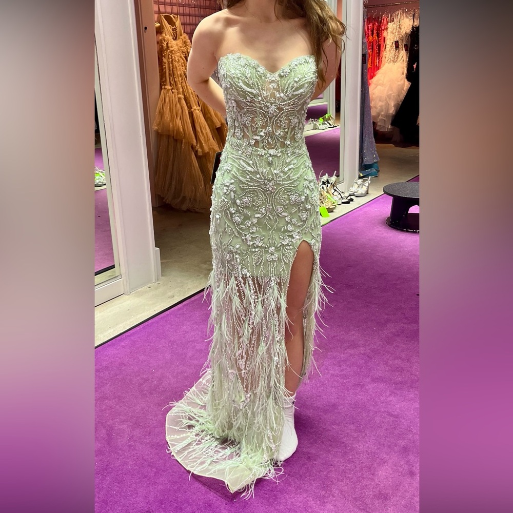 Mint green strapless corset Jovani prom dress pageant gown Size 00 style 37540